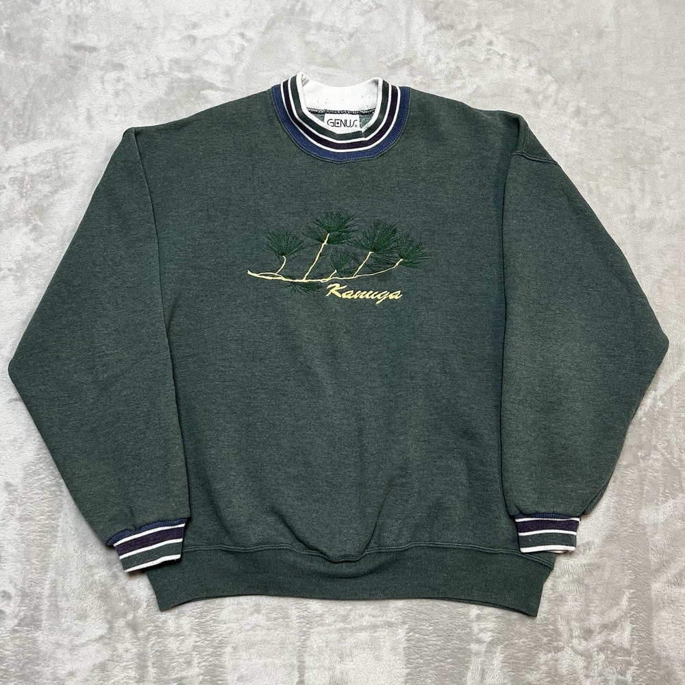Vintage Genus Kanuga Pine Tree Embroidered Sweatshirt Green Mens XL Made in USA